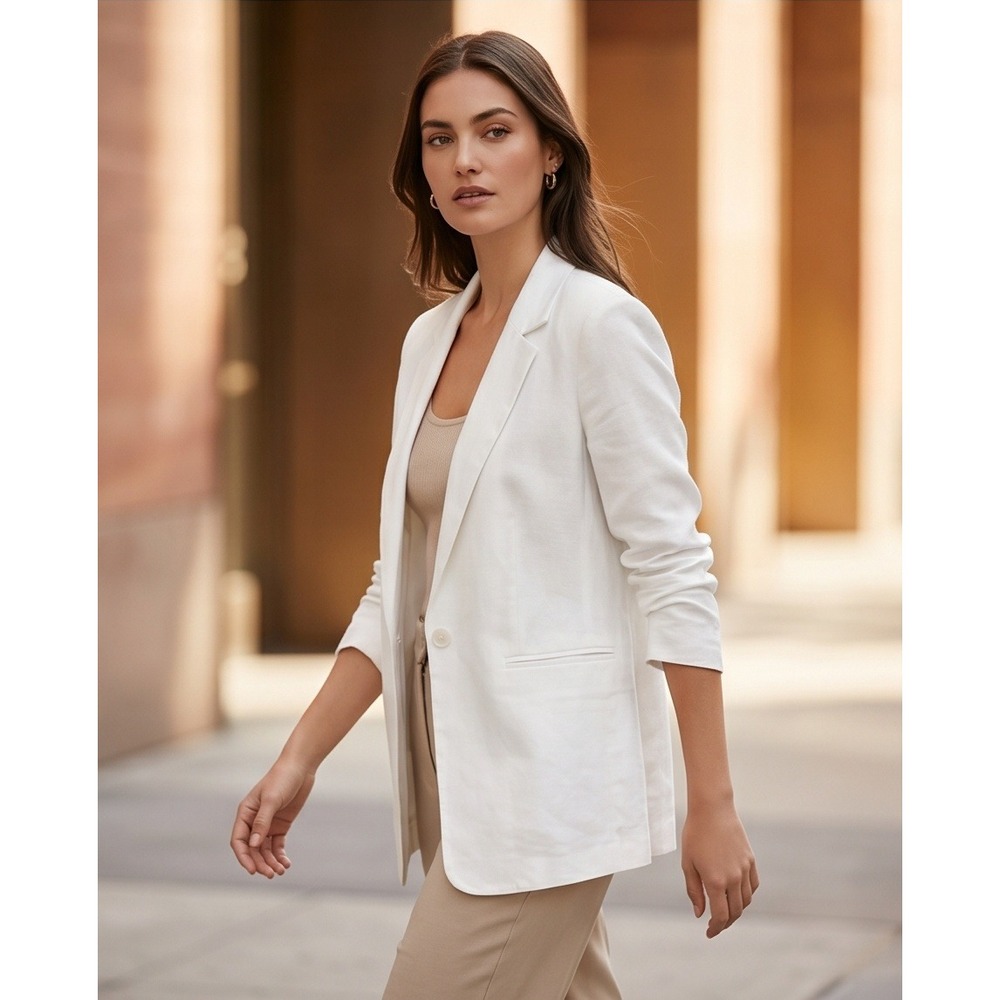 Marc New York M Linen Blend Blazer‎ White Casual Medium One Button NWT RV $80